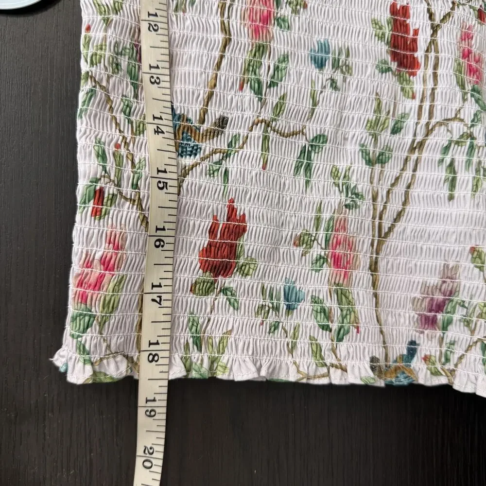 Hill House Diane Hill Top Womens Small Aiko Floral Crop Smocked Blouse Boho NEW